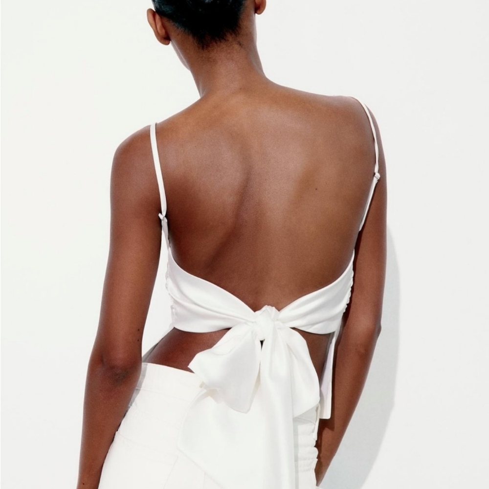 ZARA SATIN EFFECT TOP WITH BACK BOW